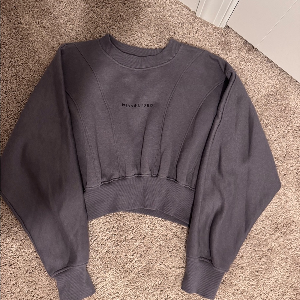 Missguided Gray Cropped Hoodie Relaxed Fit